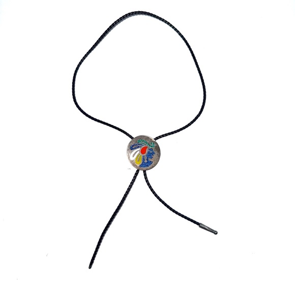Vintage Turquoise silver men’s bolo tie Mexico - Picture 1 of 6